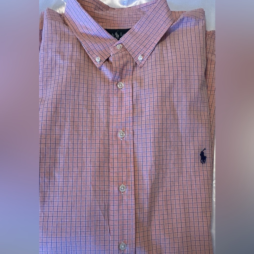 Ralph Lauren LONG SLEEVE Button Pink/Blue Plaid Check Shirt Pony 2XLT BIG & TALL